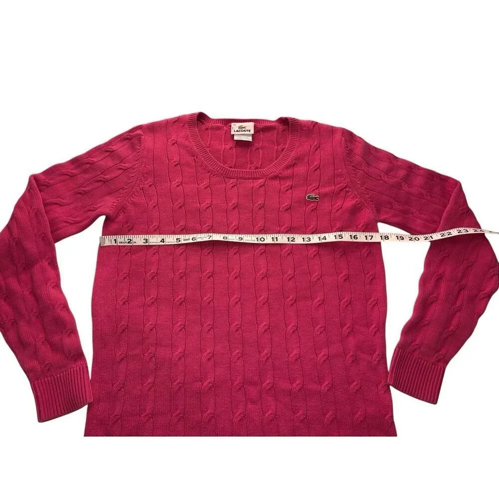 Lacoste hot pink cable knit crewneck cotton sweater - M (France size 40)